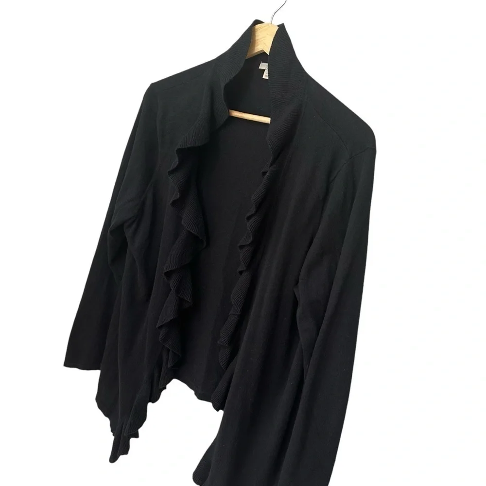Talbots Black Ruffle Open Front Cardigan Sweater, M
